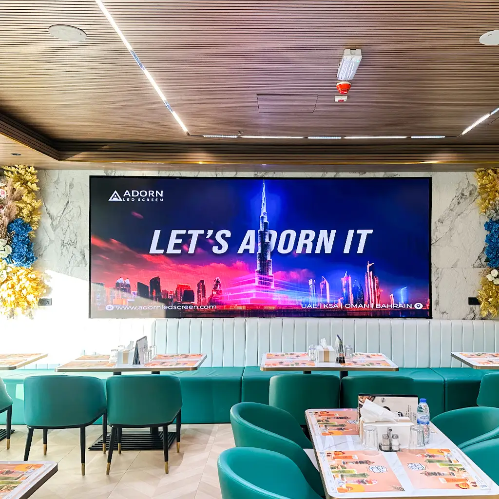 Indoor LED screen for restaurant menu displays and customer engagement